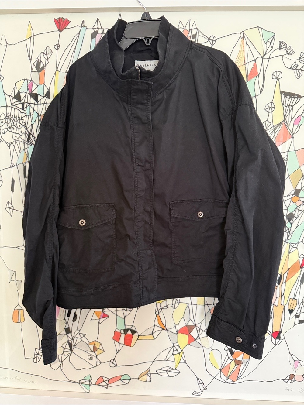Marrakech Black Lightweight Button-Flap Pocket Bomber Jacket